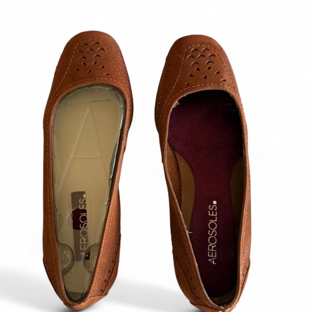Tan Cognac suede flats